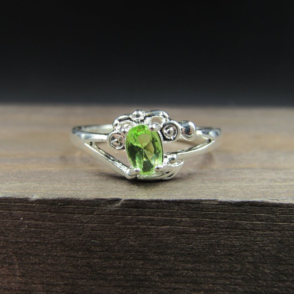 Size 7.25 Sterling Silver Bright Green CZ Sea Ring - Picture 2 of 6